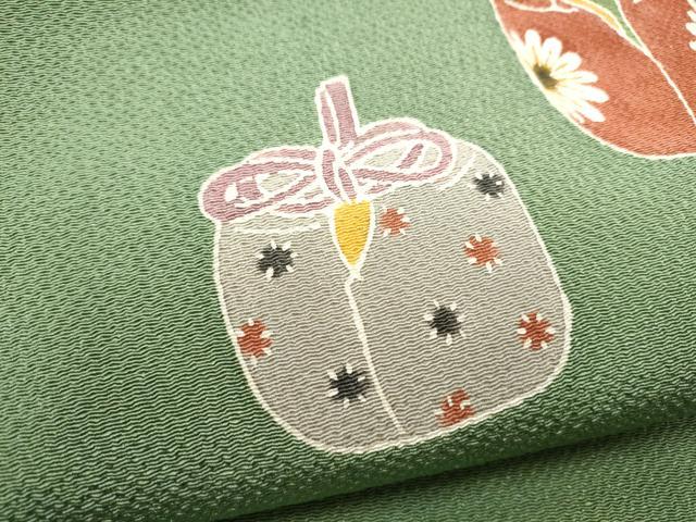 平和屋着物●九寸名古屋帯　型染め　仕覆花文　鬼しぼ縮緬　正絹　逸品　CABG6221hy