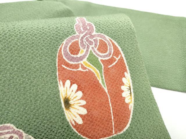 平和屋着物●九寸名古屋帯　型染め　仕覆花文　鬼しぼ縮緬　正絹　逸品　CABG6221hy