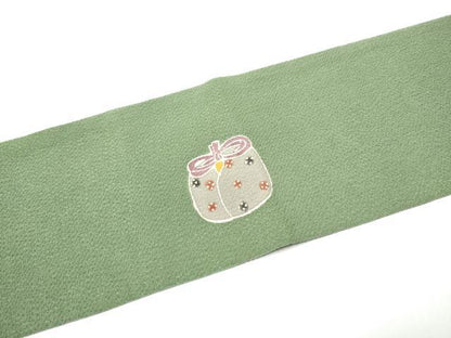 平和屋着物●九寸名古屋帯　型染め　仕覆花文　鬼しぼ縮緬　正絹　逸品　CABG6221hy