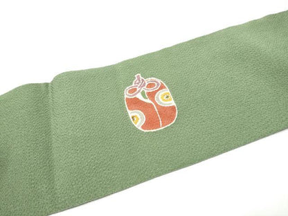 平和屋着物●九寸名古屋帯　型染め　仕覆花文　鬼しぼ縮緬　正絹　逸品　CABG6221hy