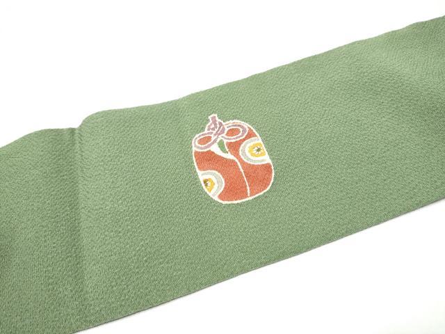 平和屋着物●九寸名古屋帯　型染め　仕覆花文　鬼しぼ縮緬　正絹　逸品　CABG6221hy