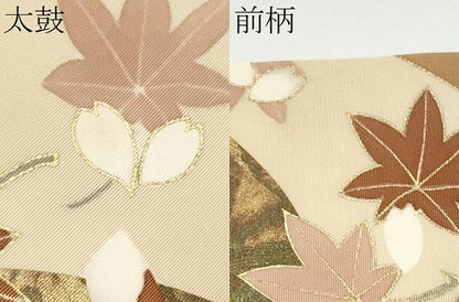 平和屋着物●塩瀬　九寸名古屋帯　楓文　金彩　正絹　逸品　CABG6237hy