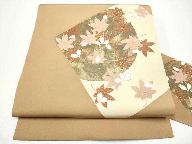 平和屋着物●塩瀬　九寸名古屋帯　楓文　金彩　正絹　逸品　CABG6237hy