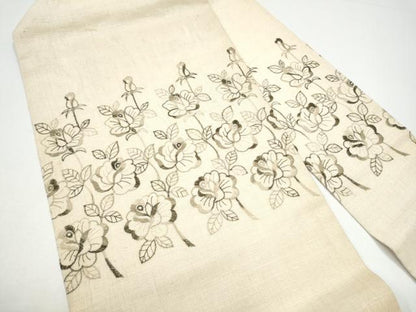 平和屋着物●九寸名古屋帯　紬地　総刺繍　枝花文　正絹　逸品　CABG6238hy