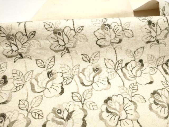 平和屋着物●九寸名古屋帯　紬地　総刺繍　枝花文　正絹　逸品　CABG6238hy
