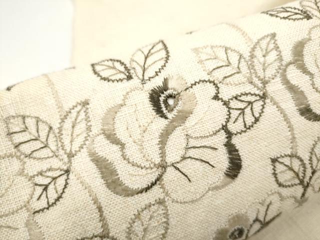平和屋着物●九寸名古屋帯　紬地　総刺繍　枝花文　正絹　逸品　CABG6238hy