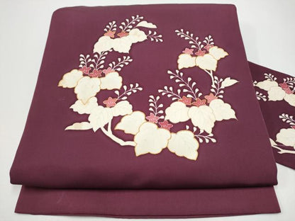 平和屋着物●塩瀬　九寸名古屋帯　駒刺繍　桐　金彩　正絹　逸品　CABG6240hy