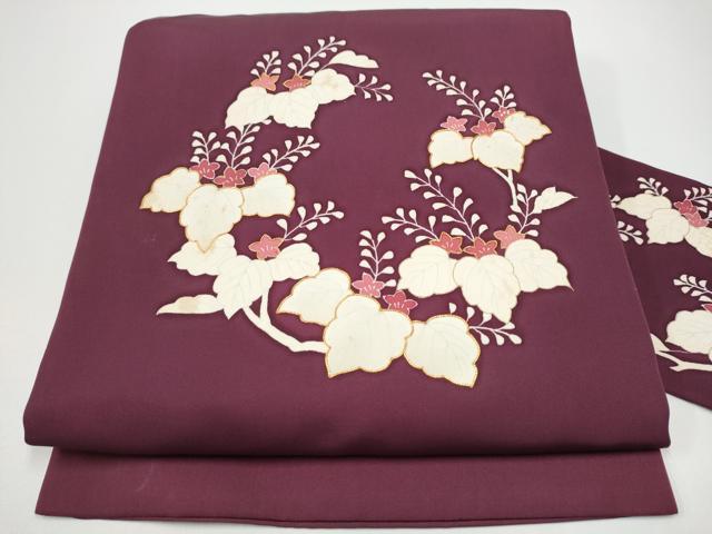 平和屋着物●塩瀬　九寸名古屋帯　駒刺繍　桐　金彩　正絹　逸品　CABG6240hy
