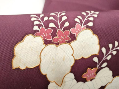 平和屋着物●塩瀬　九寸名古屋帯　駒刺繍　桐　金彩　正絹　逸品　CABG6240hy