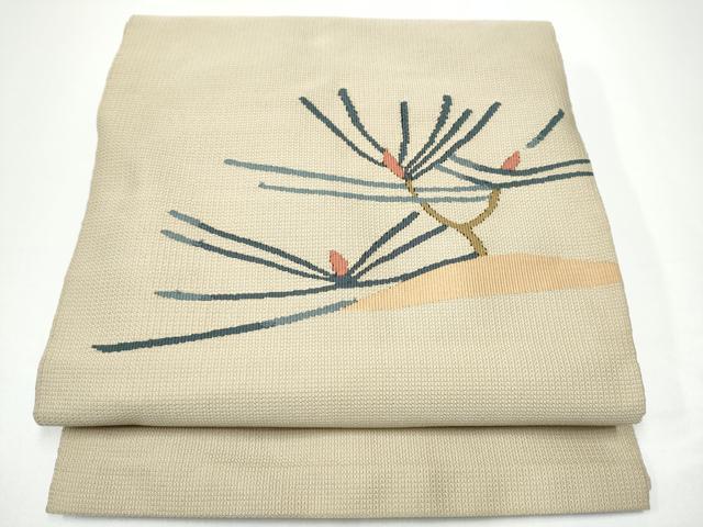 平和屋着物●八寸名古屋帯　すくい織　枝松葉文　正絹　逸品　CABG6242hy