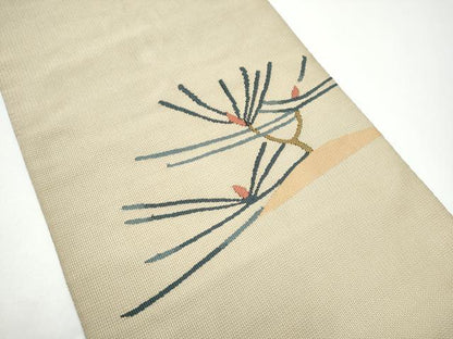 平和屋着物●八寸名古屋帯　すくい織　枝松葉文　正絹　逸品　CABG6242hy