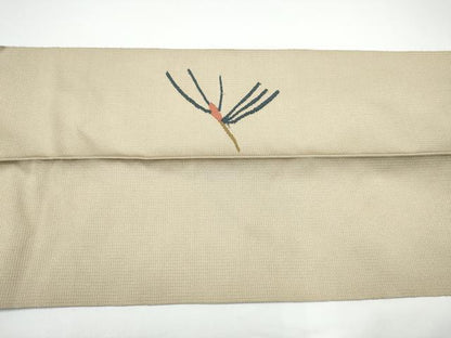 平和屋着物●八寸名古屋帯　すくい織　枝松葉文　正絹　逸品　CABG6242hy