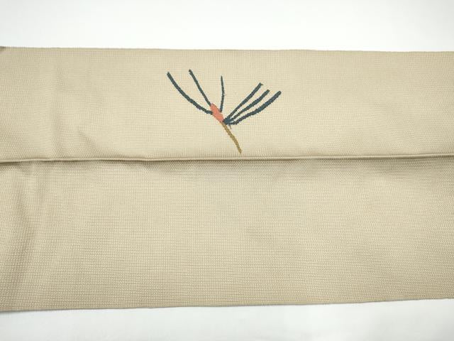 平和屋着物●八寸名古屋帯　すくい織　枝松葉文　正絹　逸品　CABG6242hy