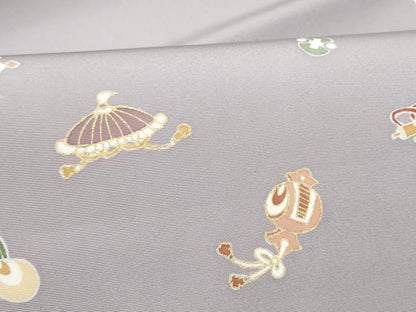 平和屋着物●塩瀬　九寸名古屋帯　唐子　宝尽くし文　金彩　正絹　逸品　CABG6244hy