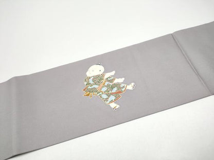 平和屋着物●塩瀬　九寸名古屋帯　唐子　宝尽くし文　金彩　正絹　逸品　CABG6244hy