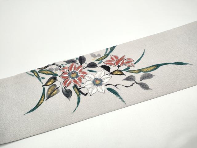 平和屋着物●京友禅作家　山科春宣　九寸名古屋帯　手描き　枝花文　金彩　正絹　逸品　CABG6247hy