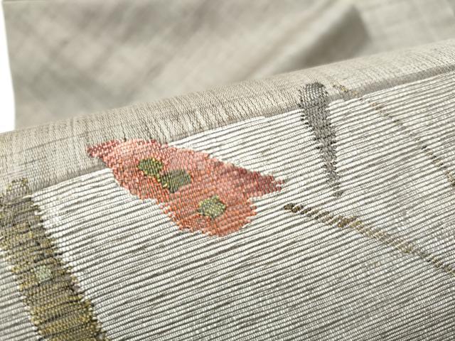 平和屋着物●九寸名古屋帯　紬地　すくい織　枝花文　正絹　逸品　CABG6250hy