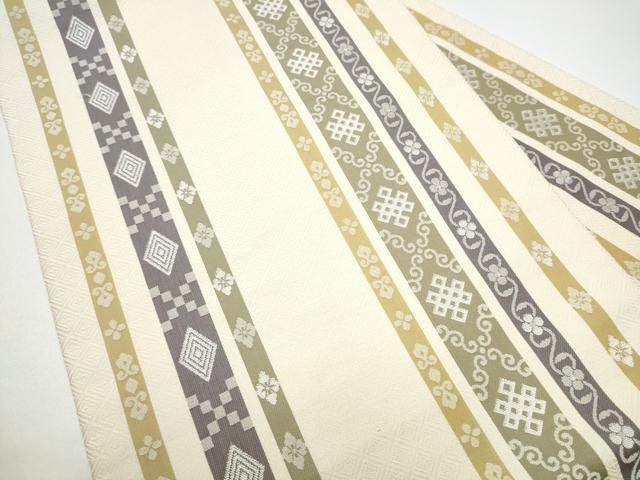平和屋着物●九寸名古屋帯　幾何学花間道　正絹　逸品　CABG6254hy