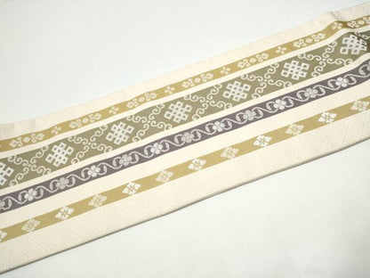 平和屋着物●九寸名古屋帯　幾何学花間道　正絹　逸品　CABG6254hy