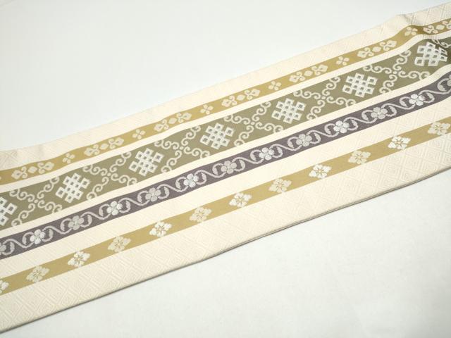 平和屋着物●九寸名古屋帯　幾何学花間道　正絹　逸品　CABG6254hy
