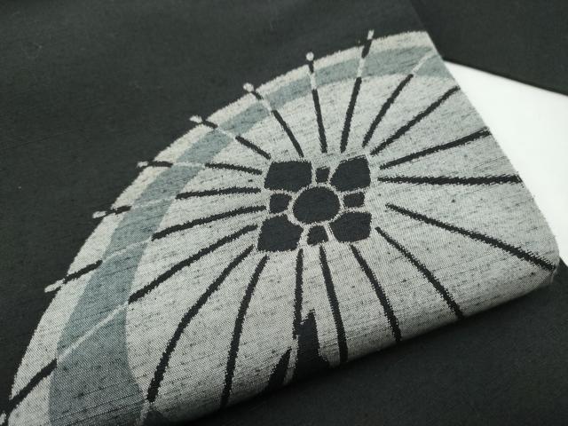 平和屋着物●九寸名古屋帯　紬地　番傘　下駄　黒地　正絹　逸品　CABG6255hy