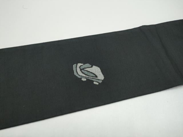 平和屋着物●九寸名古屋帯　紬地　番傘　下駄　黒地　正絹　逸品　CABG6255hy