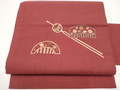 平和屋着物●九寸名古屋帯　生紬　蓑虫　簪　櫛　正絹　逸品　CABG6256hy