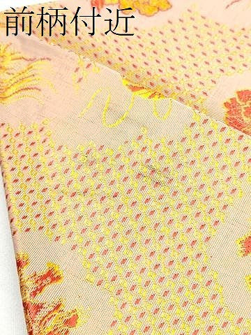 平和屋着物●アンティーク　大正ロマン　全通柄　九寸名古屋帯　唐獅子　花丸文　金糸　正絹　逸品　CABG6261hy