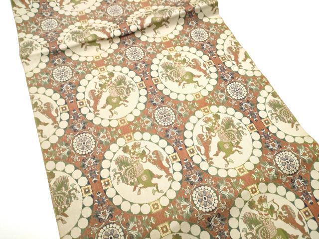 平和屋着物●九寸開き名古屋帯　獅子狩文錦　正絹　逸品　CABG6262hy