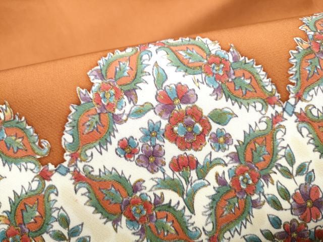 平和屋着物●塩瀬　九寸名古屋帯　型染め　七宝花文　金彩　正絹　逸品　CABG6263hy