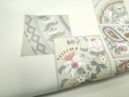 平和屋着物●塩瀬　九寸名古屋帯　色紙重ね吉祥花文　正絹　逸品　CABG6264hy