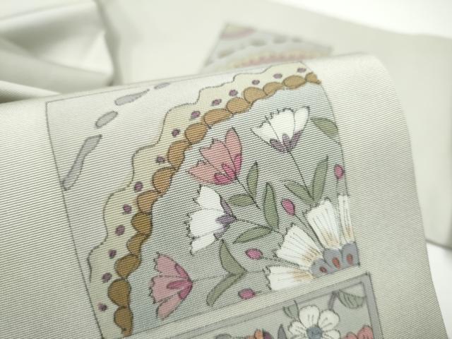 平和屋着物●塩瀬　九寸名古屋帯　色紙重ね吉祥花文　正絹　逸品　CABG6264hy