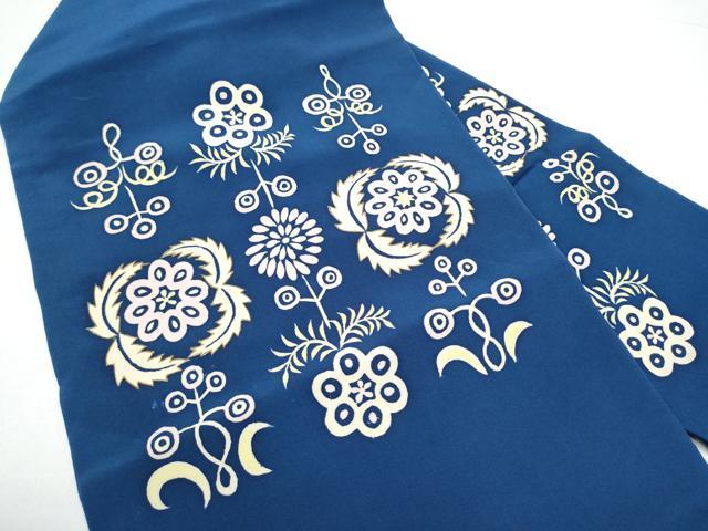 平和屋着物●九寸名古屋帯　幾何学花文　金彩　鬼しぼ縮緬　正絹　逸品　CABG6265hy