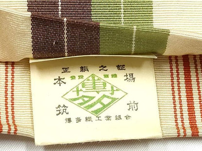 平和屋着物●本場筑前博多織　両面　半幅帯　献上　大倉織工場謹製　証紙付き　正絹　逸品　CABG6275hy