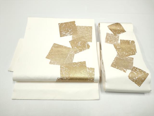 平和屋着物●塩瀬　つけ帯　色紙重ね文　金彩　正絹　逸品　CABG6278hy
