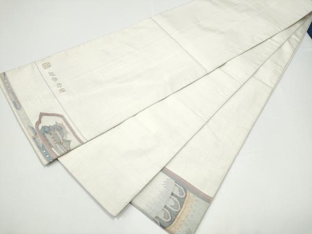 平和屋着物▽人間国宝　綴織　細見華岳　太鼓柄袋帯　スリーシーズン　春夏秋　湖宮路　銀糸　正絹　逸品　CABG6286hy