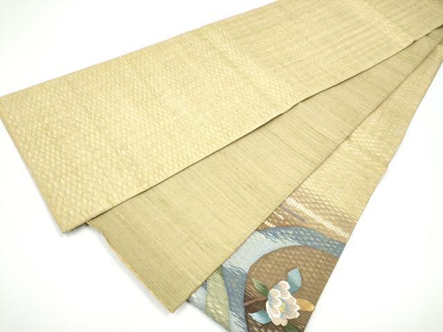 平和屋着物▽太鼓柄袋帯　スリーシーズン　春夏秋　すくい織　鴛鴦花文　金糸　正絹　逸品　CABG6289hy