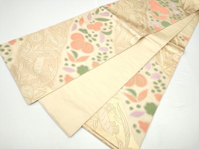 平和屋着物●　桝屋高尾　洛風林　工芸帯地　六通柄　本袋帯　花鳥文　金糸　正絹　逸品　CABG6291hy
