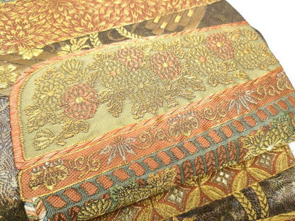 平和屋着物●六通柄袋帯　唐織　幾何学花文　金糸　正絹　逸品　CABG6293hy