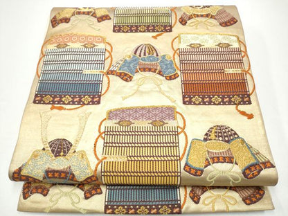 平和屋着物●六通柄袋帯　唐織　兜　鎧脅し　金糸　正絹　逸品　CABG6295hy