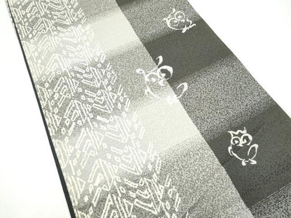 平和屋着物●両面　六通柄袋帯　ミミズク　フクロウ　幾何学文様　正絹　逸品　CABG6299hy