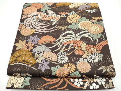 平和屋着物●六通柄袋帯　唐織　鳳凰草花丸文　金糸　正絹　逸品　CABG6301hy