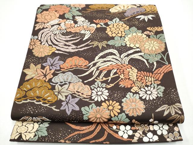 平和屋着物●六通柄袋帯　唐織　鳳凰草花丸文　金糸　正絹　逸品　CABG6301hy