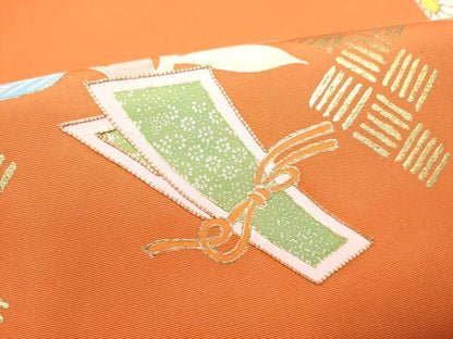 平和屋着物●塩瀬　九寸名古屋帯　駒刺繍　枝花文　金彩　松坂屋染織名作展　たとう紙付き　正絹　逸品　CABG6305hy