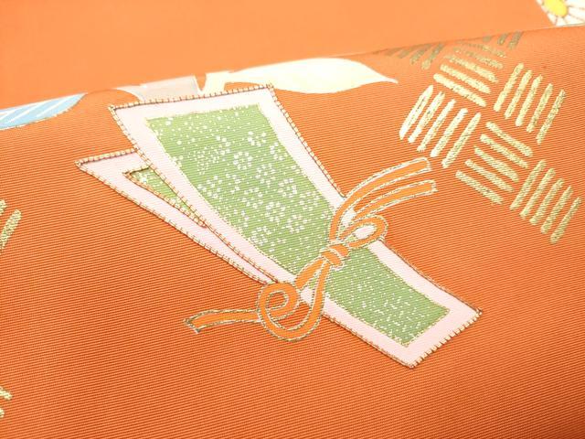 平和屋着物●塩瀬　九寸名古屋帯　駒刺繍　枝花文　金彩　松坂屋染織名作展　たとう紙付き　正絹　逸品　CABG6305hy