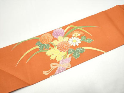 平和屋着物●塩瀬　九寸名古屋帯　駒刺繍　枝花文　金彩　松坂屋染織名作展　たとう紙付き　正絹　逸品　CABG6305hy