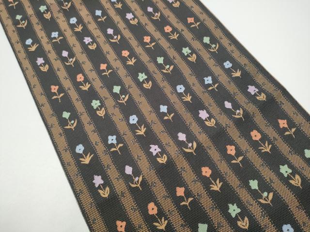 平和屋着物●本場筑前博多織　八寸名古屋帯　草花間道　正絹　逸品　CABG6307hy