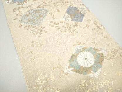 平和屋着物●九寸開き名古屋帯　唐織　菱花唐草文　金糸　正絹　逸品　CABG6308hy