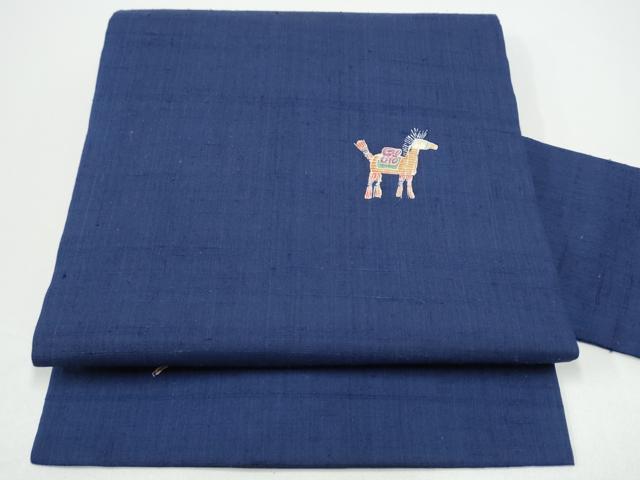 平和屋着物●九寸名古屋帯　紬地　馬　正絹　逸品　CABG6309hy