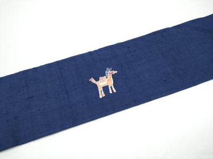 平和屋着物●九寸名古屋帯　紬地　馬　正絹　逸品　CABG6309hy